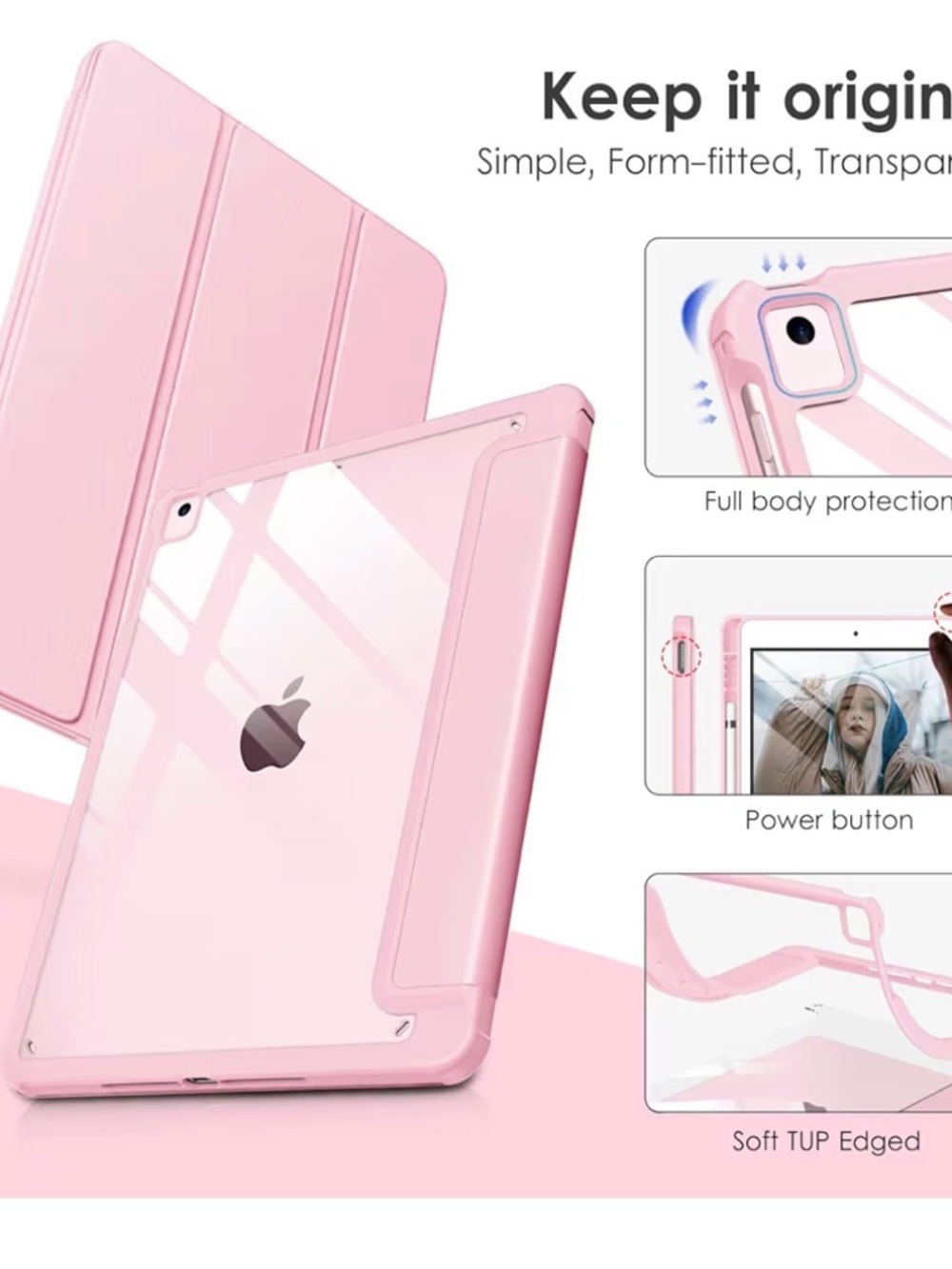 Apple Pink Clear Hybrid Tablet Case with Soft TUP Edges